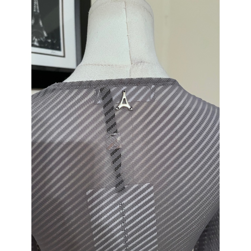NWT Maniere De Voir Grey Mesh Asymmetric Cutout Wrap Crop Top Long Sleeve US 8 - Picture 8 of 8